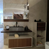 Edoné Crio top con lavabo da appoggio, mobile con cassetto, colonna e specchio Expo