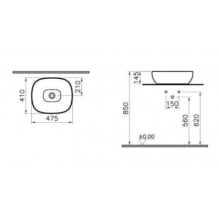 VitrA lavabo da appoggio quadrato 5994B403-0016 VitrA lavabo da appoggio quadrato 5994B403-0016