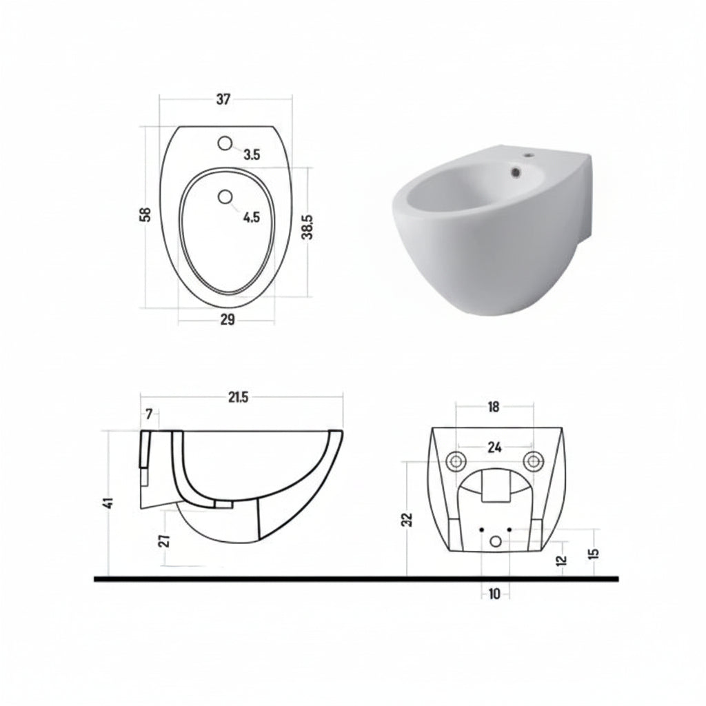 Disegno ceramica Ovo bidet sospeso OV00700101 - disegno tecnico