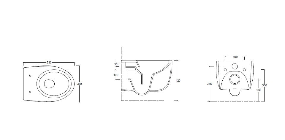 Esedra Bull wc sospeso bianco opaco MWWCSBLL-001 - disegno tecnico