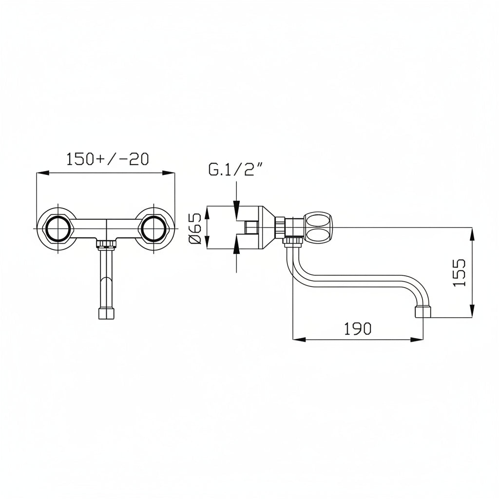 Fromac rubinetto cucina con canna a "S" girevole 1462 - disegno tecnico