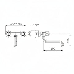 Fromac rubinetto cucina con canna a "S" girevole 1462 - disegno tecnico