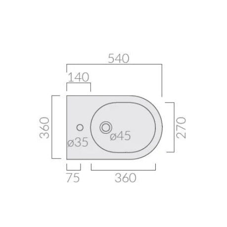 Galassia Core bidet a terra 7352 - disegno tecnico