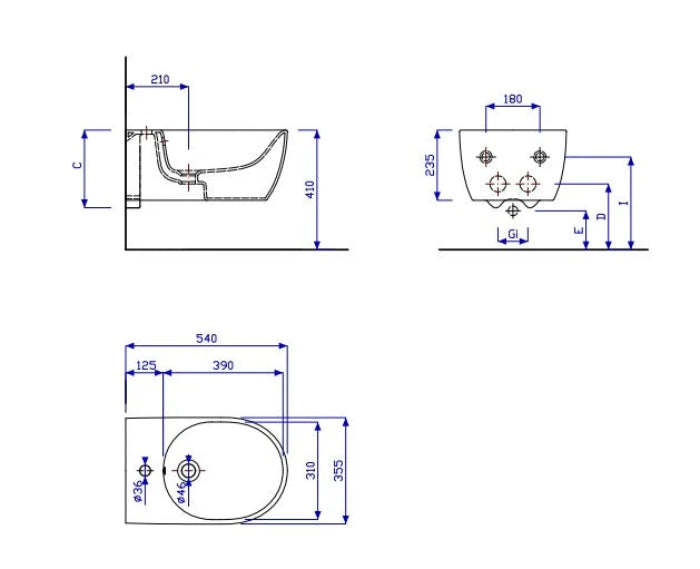 Geberit Fast bidet sospeso 782550 - disegno tecnico