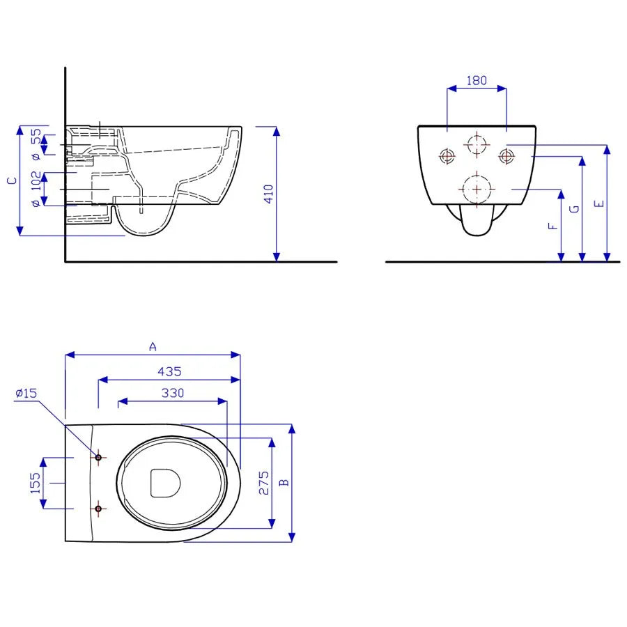 Geberit Fast wc sospeso senza brida completo di copriwater 78355000 -  disegno tecnico