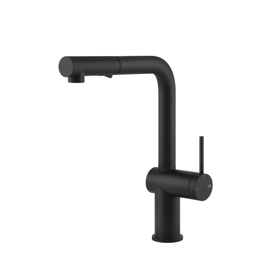 Gessi Inedito kitchen faucet with double-jet pull-out shower 60435
