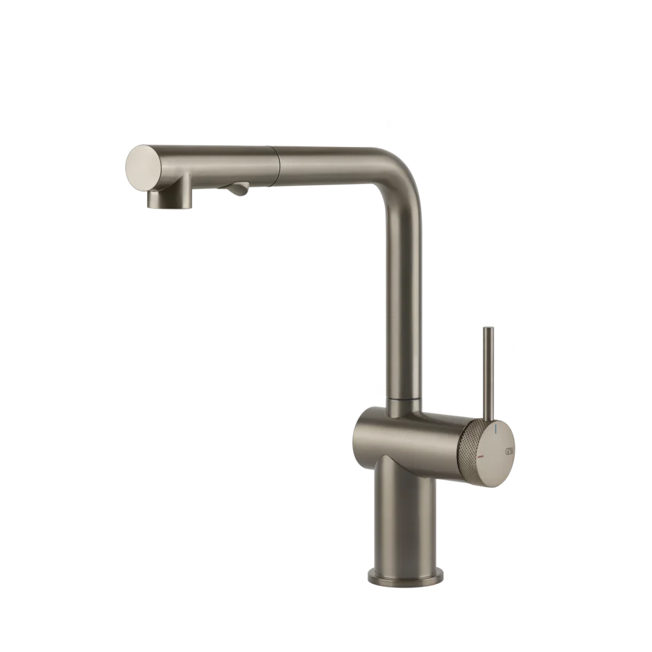 Gessi Inedito knurled kitchen faucet with pull-out double jet shower 60478