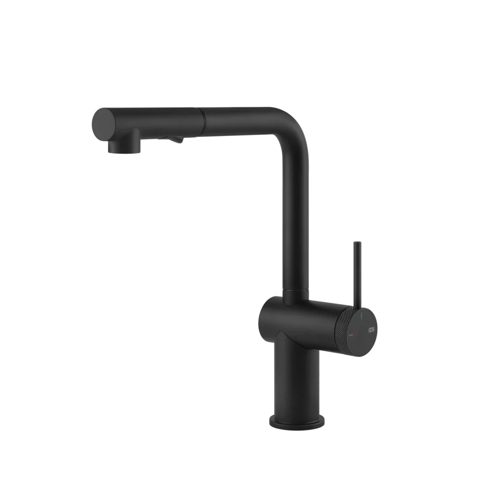Gessi Inedito knurled kitchen faucet with pull-out double jet shower 60478