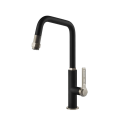Gessi Officine kitchen faucet with swivelling spout and pull-out shower 60053