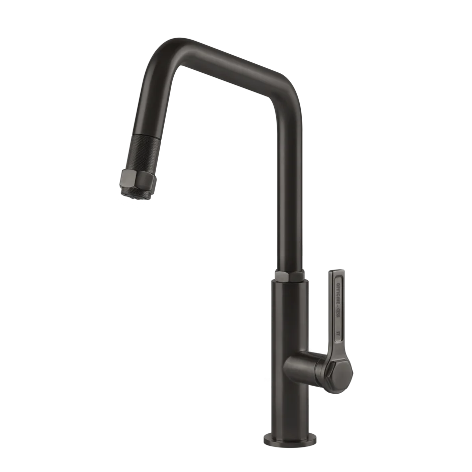 Gessi Officine kitchen faucet with swivelling spout and pull-out shower 60053