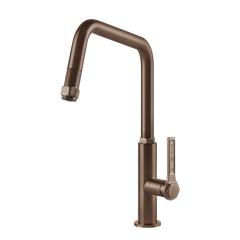 Gessi Officine kitchen faucet with swivelling spout and pull-out shower 60053