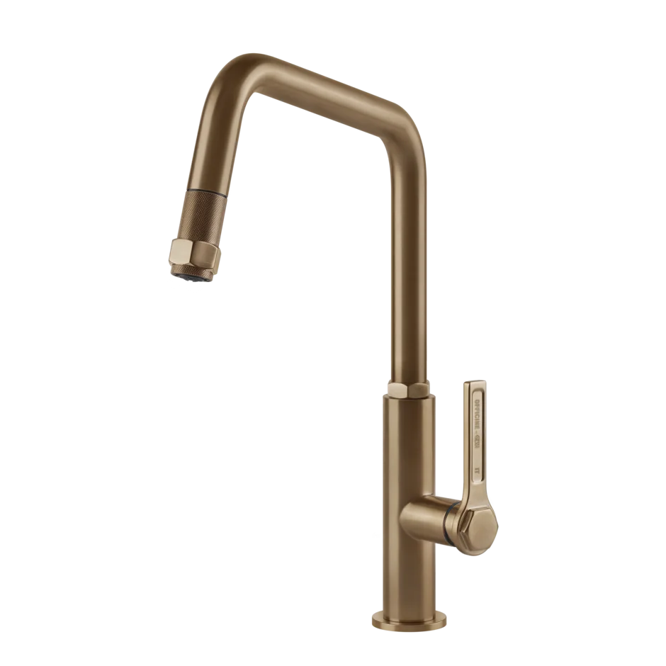 Gessi Officine kitchen faucet with swivelling spout and pull-out shower 60053