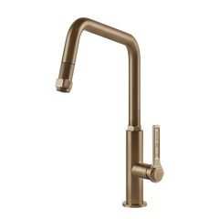Gessi Officine kitchen faucet with swivelling spout and pull-out shower 60053