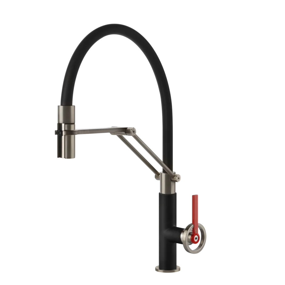 Gessi Officine V semi-professional kitchen faucet with double-jet pull-out shower 60205