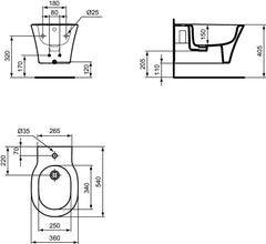 Ideal Standard Connect Air bidet sospeso E026601 - disegno tecnico