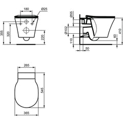 Ideal Standard Connect Air wc sospeso con copriwater soft-close E008701 - disegno tecnico