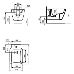 Ideal Standard Strada bidet sospeso T297101 - disegno tecnico