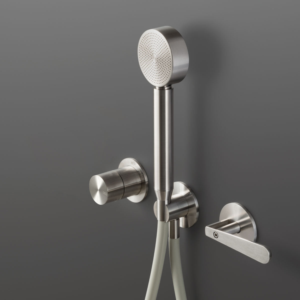 Ceadesign LUTEZIA - Wall mounted thermostatic shower mixer with 2-way diverter and hand shower, Ø 70 mm spout - LTZ32+PWF07