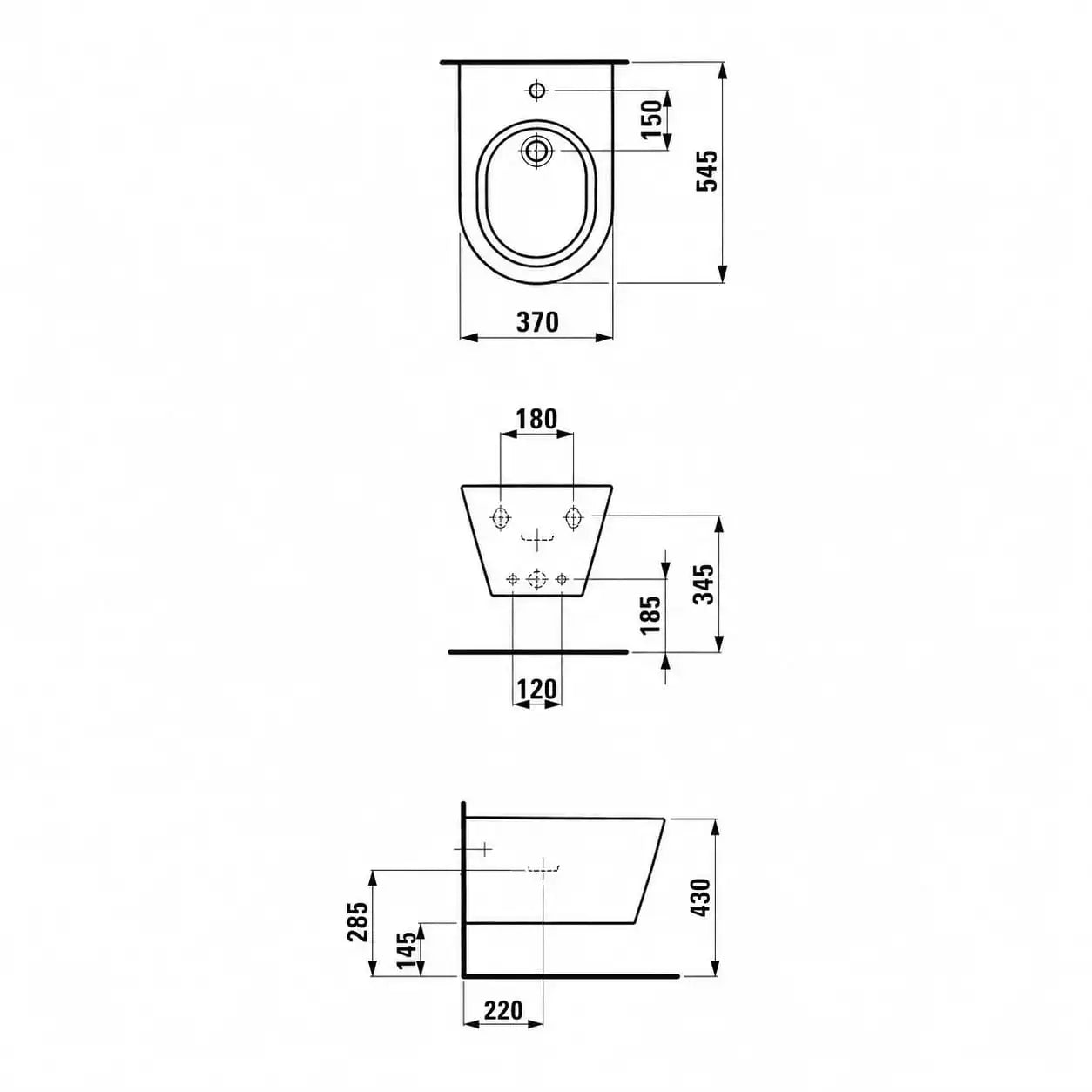 Laufen Kartell bidet sospeso H830331 - disegno tecnico