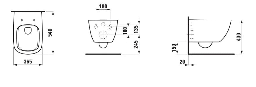 Laufen Palomba wc sospeso senza brida H820802 -  disegno tecnico