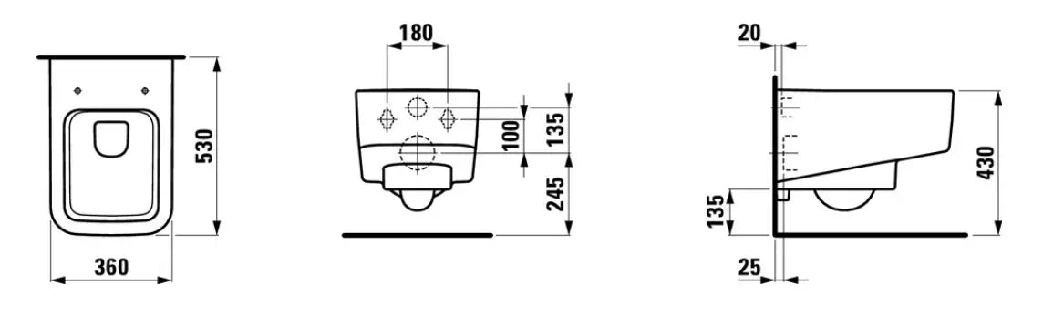 Laufen Pro S wc sospeso senza brida H820961 -  disegno tecnico