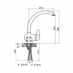 Mamoli Chef rubinetto cucina con canna girevole 7726.0779.00.0.1 - disegno tecnico