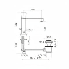 Mamoli Stylos rubinetto lavabo con scarico 4810.S150 - disegno tecnico