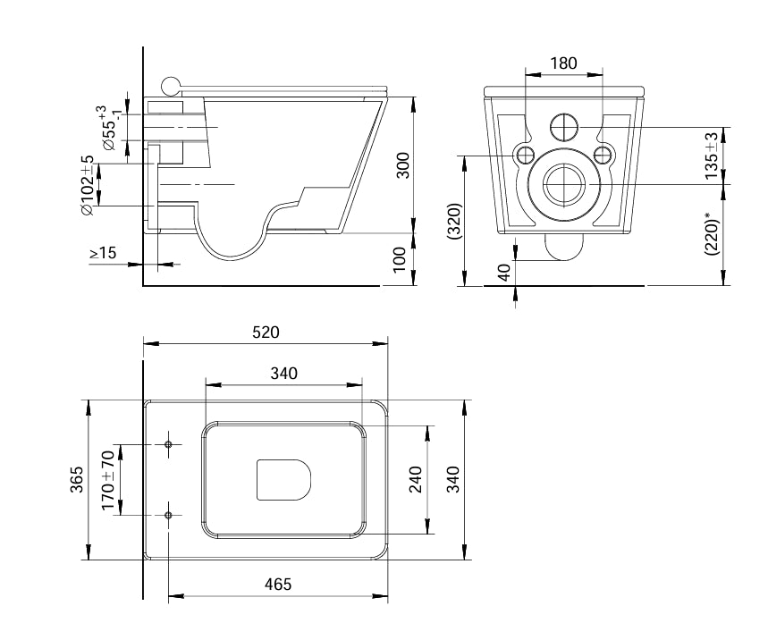 Mammoliti Madula wc sospeso senza brida F988002 - disegno tecnico