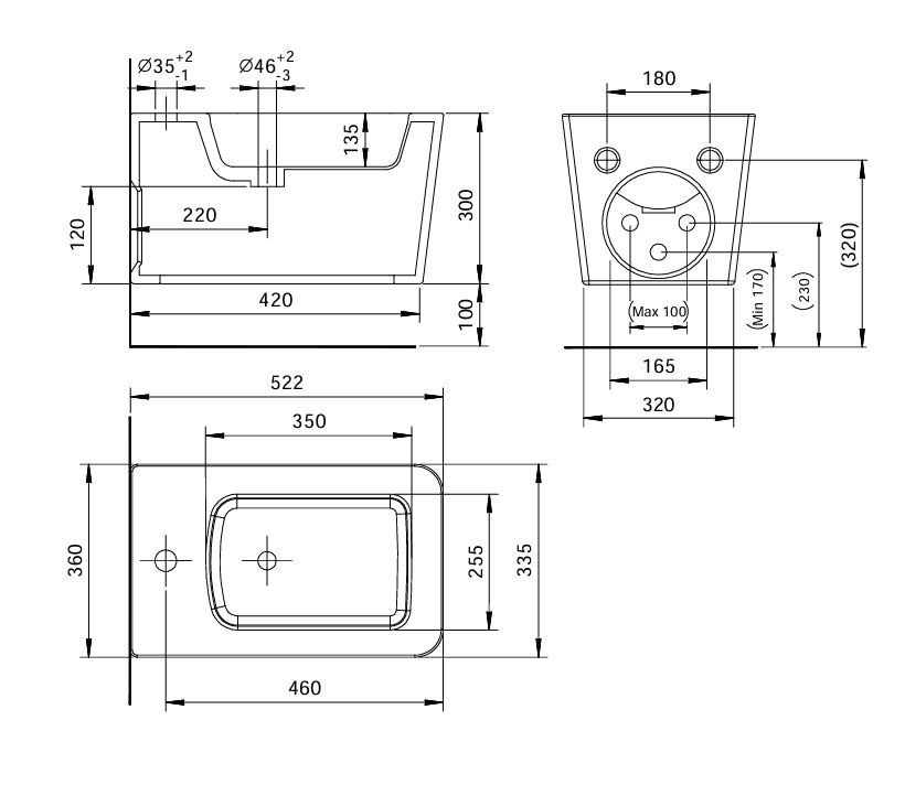 Mammoliti Madula bidet sospeso F989002 - disegno tecnico