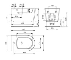 Mammoliti Zada bidet sospeso F989003 - disegno tecnico