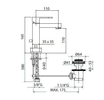 Mamoli BCube set rubinetti lavabo e bidet - 4861 disegno tecnico