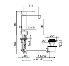 Mamoli BCube set rubinetti lavabo e bidet - 4861 disegno tecnico
