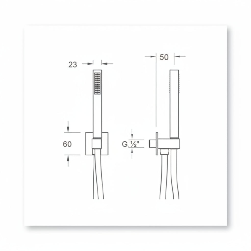 Nuova Osmo doccetta quadrata con supporto, presa acqua e flessibile KSPAQ001CR - cromo