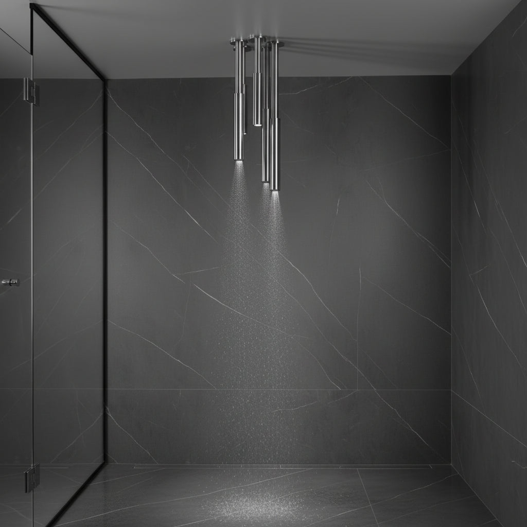 Graff Riva Contemporary Chandelier coppia soffioni doccia a soffitto E-18216SCEP.SN + E18218SCEP.SN