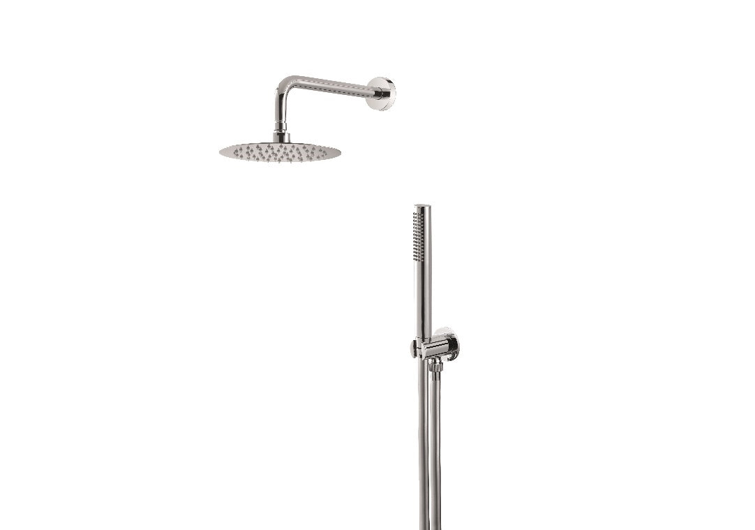 VEMA V08134-Round shower kit complete with water connection with support, shower head ø 200 mm and arm L=300 mm.