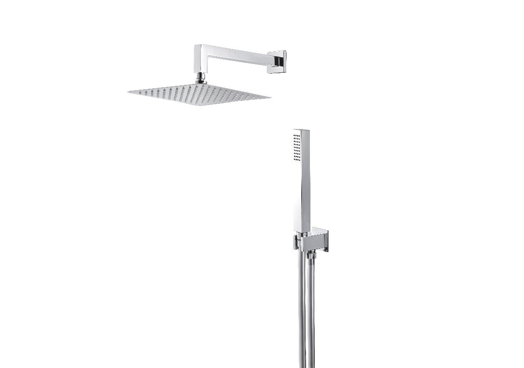 VEMA V08138-Square shower kit complete with water connection with support, 250×250 mm shower head and L=300 mm arm.