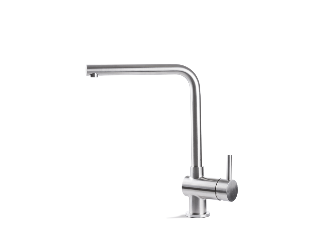 Single-lever sink mixer with swivel “L” spout.. Vema TIBER STEEL KITCHEN V19022