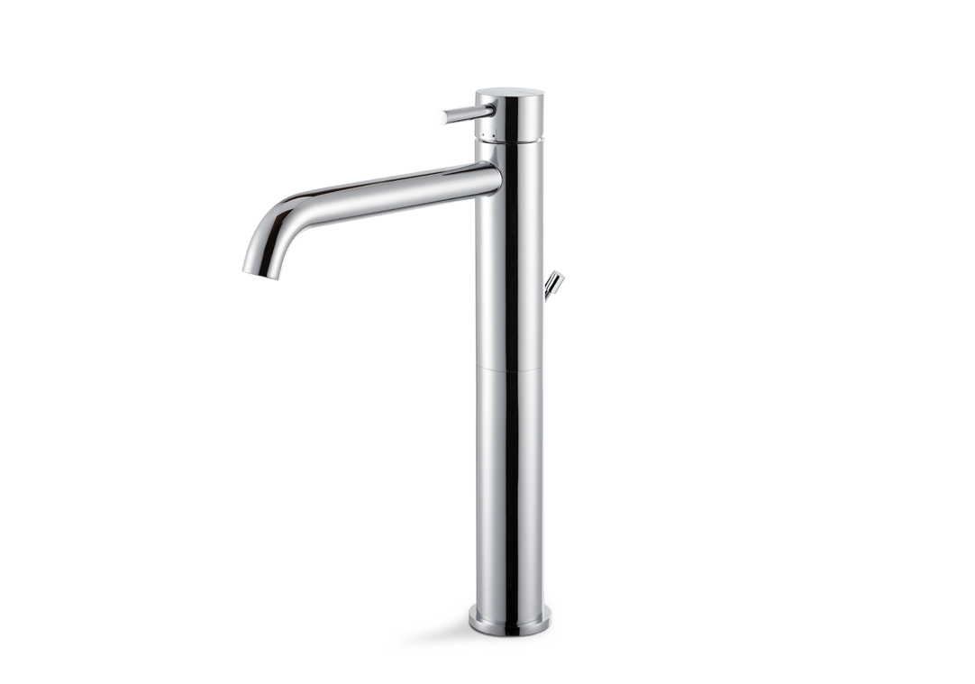 VEMA 27020-Miscelatore monocomando versione alta per lavabo da appoggio, con scarico da 1”1/4. Flessibili di alimentazione F 3/8”.