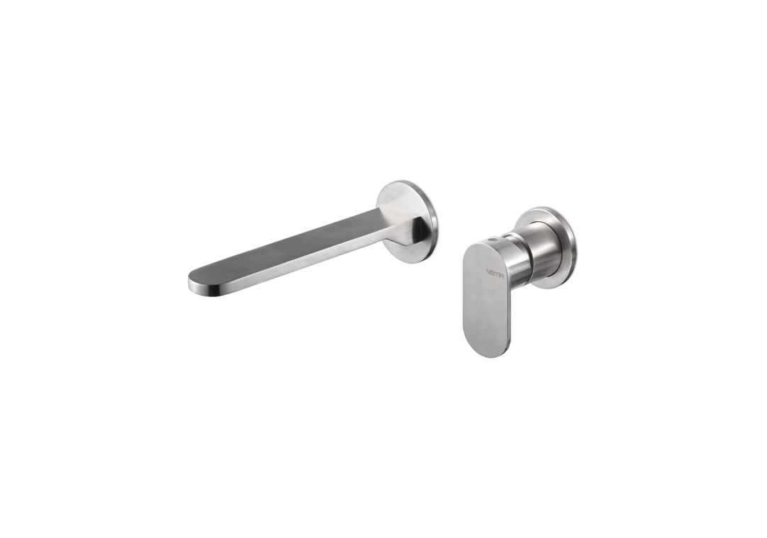 VEMA AYAS STEEL V28050-Single-lever wall-mounted mixer tap for washbasin complete with built-in parts, without waste, with LL. 200 mm spout and without connection fittings.