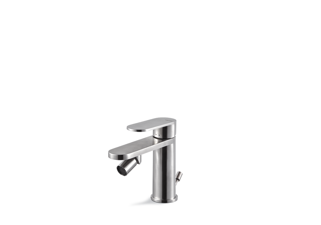 VEMA AYAS STEEL V28070-Miscelatore monocomando per bidet con scarico da 1”1/4. Flessibili di alimentazione F3/8”.