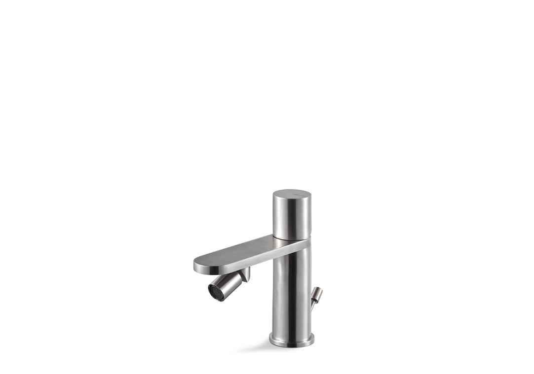 VEMA VENY STEEL V29070-Miscelatore monocomando per bidet con scarico da 1”1/4. Flessibili di alimentazione F3/8”.