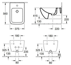 Villeroy Venticello bidet sospeso 441100RW -  disegno tecnico