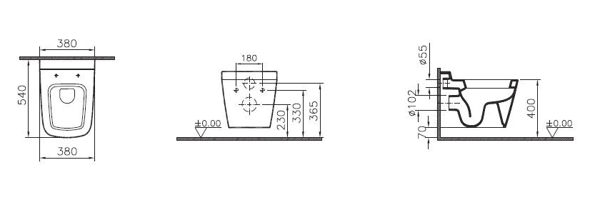 VitrA Gaia wc sospeso 5554B403-7089 - disegno tecnico