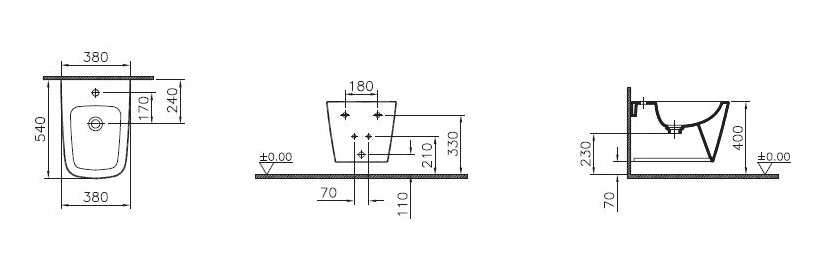 VitrA Gaia bidet sospeso 5556B003-7089 - disegno tecnico