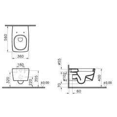 VitrA Metropole wc sospeso 5676B003-0075 - disegno tecnico