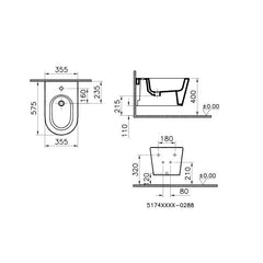 VitrA Nest bidet sospeso 5174B003-1046 - disegno tecnico