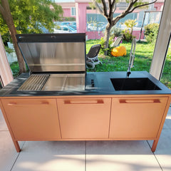 Fantin Frame cucina outdoor con bbq Fogher e top Inalco EXPO
