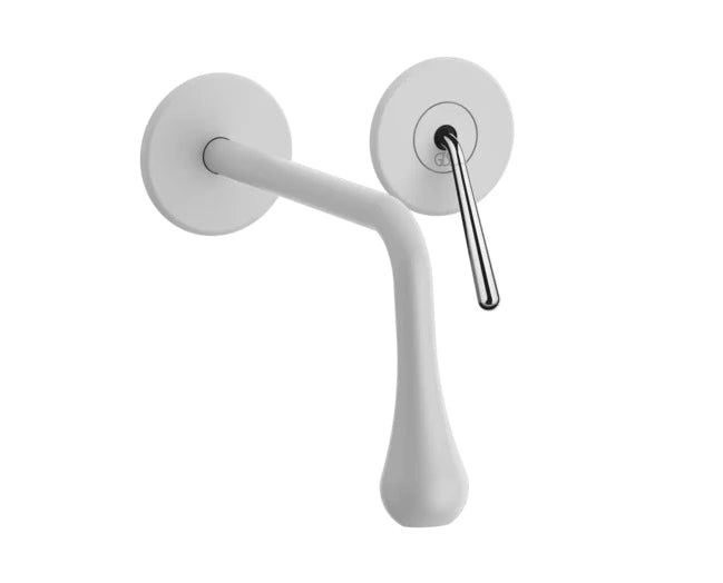 Gessi Goccia rubinetto lavabo a parete bocca corta 33084 + 09283 matte white