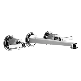 Gessi Venti20 rubinetto lavabo 3 fori a parete con bocca lunga 65090 + 45089