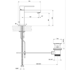 Gessi RETTANGOLO-miscelatore lavabo H.15 cm, con scarico e flessibili di collegamento, finitura cromo-20001#031